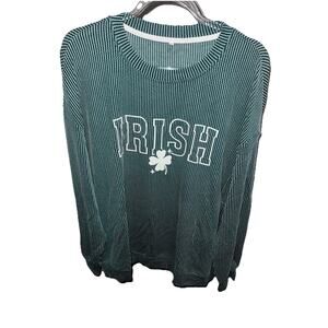 Irish Ribbed Knit Sweatshirt Green White Shamrock Graphic Size XL Unisex